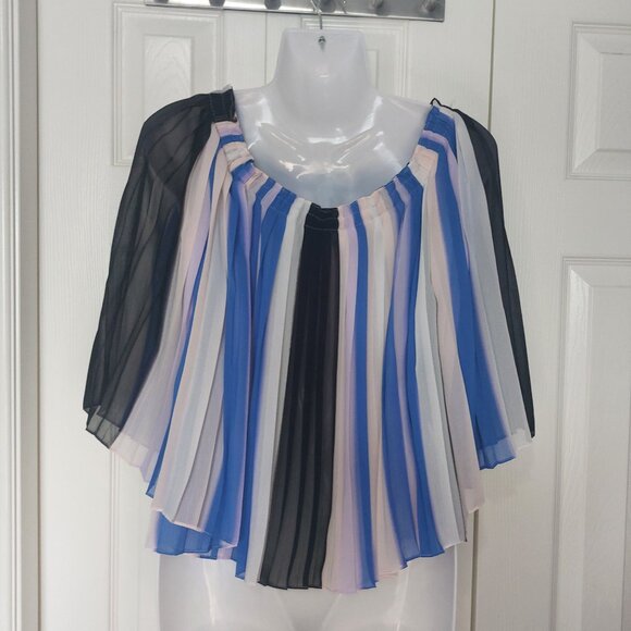 Club Monaco Viselin Striped Pleated Off the Shoulder Top - Picture 2 of 8